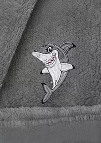 Girls 5-12 Hooded Bathrobe Embroidered with Shark Design