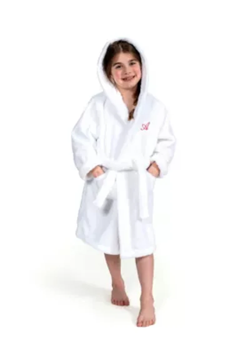 Girls 5-12 White Personalized Hooded Bathrobe