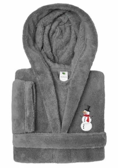 Boys 5-12 Hooded Bathrobe Embroidered with Snowman Design