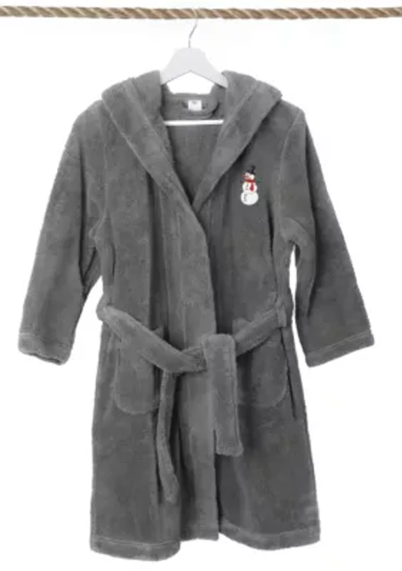 Boys 5-12 Hooded Bathrobe Embroidered with Snowman Design