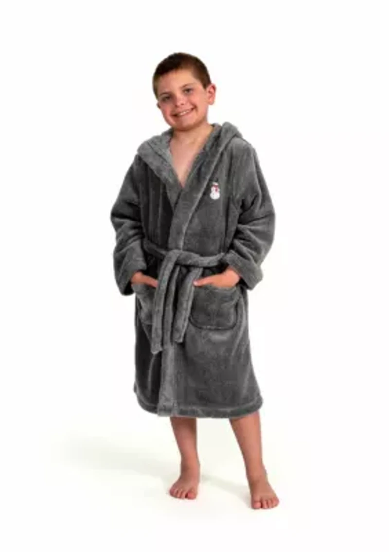 Boys 5-12 Hooded Bathrobe Embroidered with Snowman Design