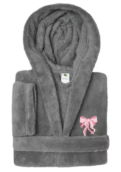 Girls 5-12 Hooded Bathrobe Embroidered with Bow Design