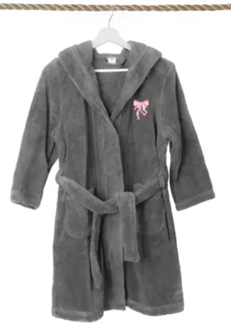 Girls 5-12 Hooded Bathrobe Embroidered with Bow Design