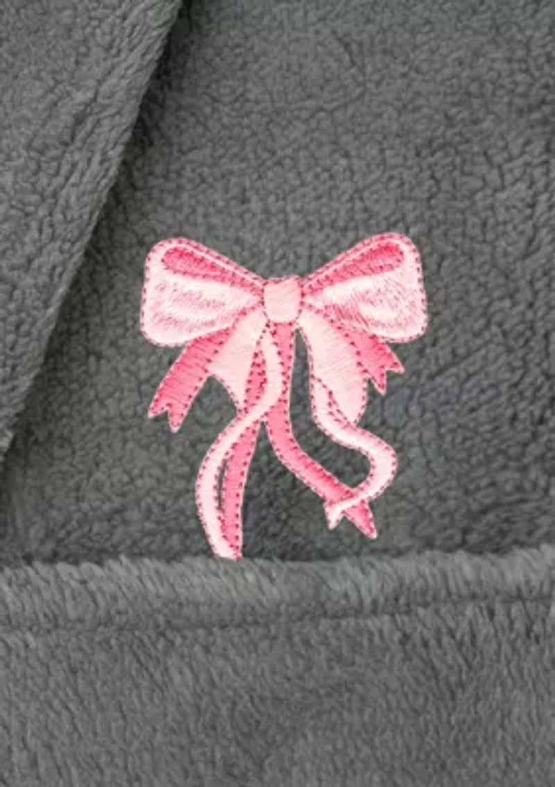 Girls 5-12 Hooded Bathrobe Embroidered with Bow Design