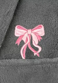 Girls 5-12 Hooded Bathrobe Embroidered with Bow Design