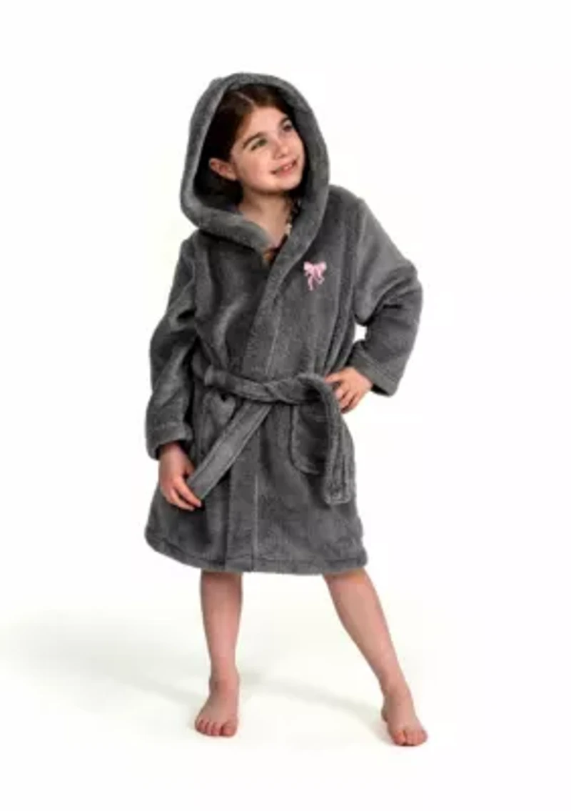 Girls 5-12 Hooded Bathrobe Embroidered with Bow Design