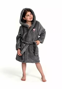 Girls 5-12 Hooded Bathrobe Embroidered with Bow Design