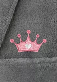 Girls 5-12 Hooded Bathrobe Embroidered with Pink Crown Design