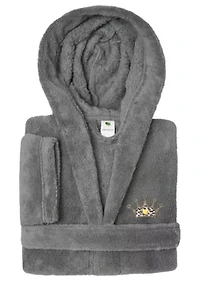 Girls 5-12 Hooded Bathrobe Embroidered with Cheetah Crown Design