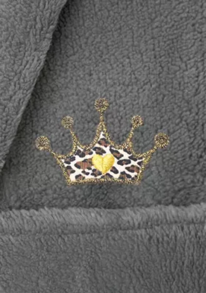 Girls 5-12 Hooded Bathrobe Embroidered with Cheetah Crown Design