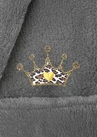 Girls 5-12 Hooded Bathrobe Embroidered with Cheetah Crown Design