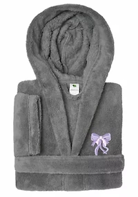 Girls 5-12 Hooded Bathrobe Embroidered with Bow Design