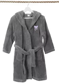 Girls 5-12 Hooded Bathrobe Embroidered with Bow Design