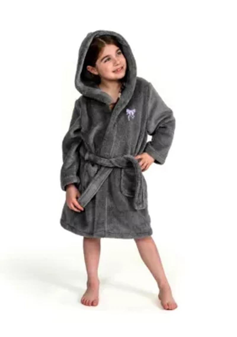 Girls 5-12 Hooded Bathrobe Embroidered with Bow Design