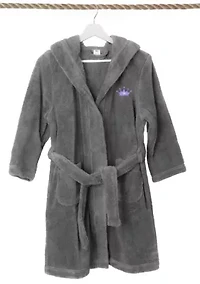 Girls 5-12 Hooded Bathrobe Embroidered with Purple Crown Design