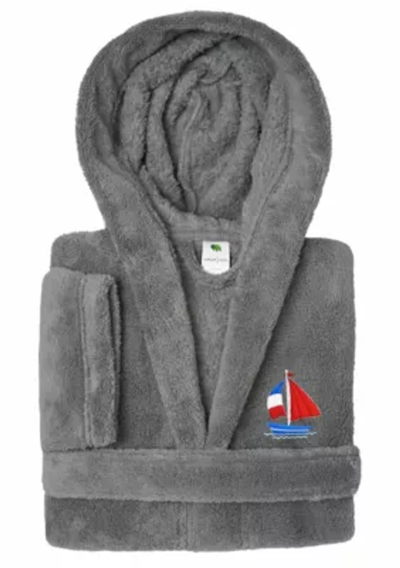 Boys 5-12 Hooded Bathrobe Embroidered with Boat Design