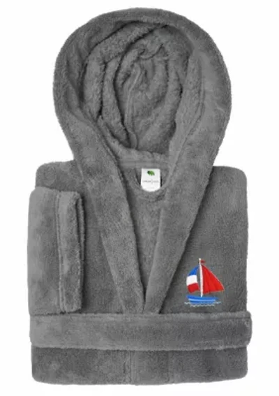 Boys 5-12 Hooded Bathrobe Embroidered with Boat Design