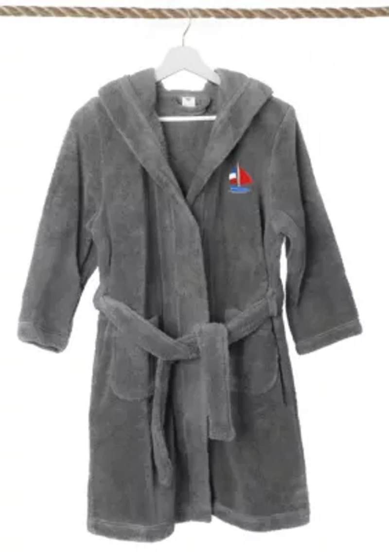 Boys 5-12 Hooded Bathrobe Embroidered with Boat Design