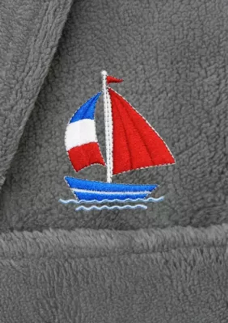 Boys 5-12 Hooded Bathrobe Embroidered with Boat Design