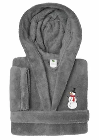Girls 5-12 Hooded Bathrobe Embroidered with Snowman Design