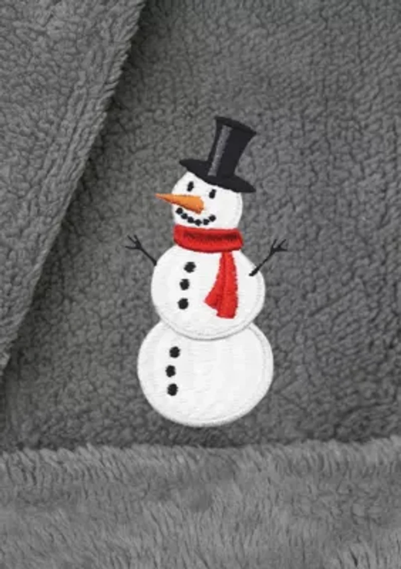 Girls 5-12 Hooded Bathrobe Embroidered with Snowman Design