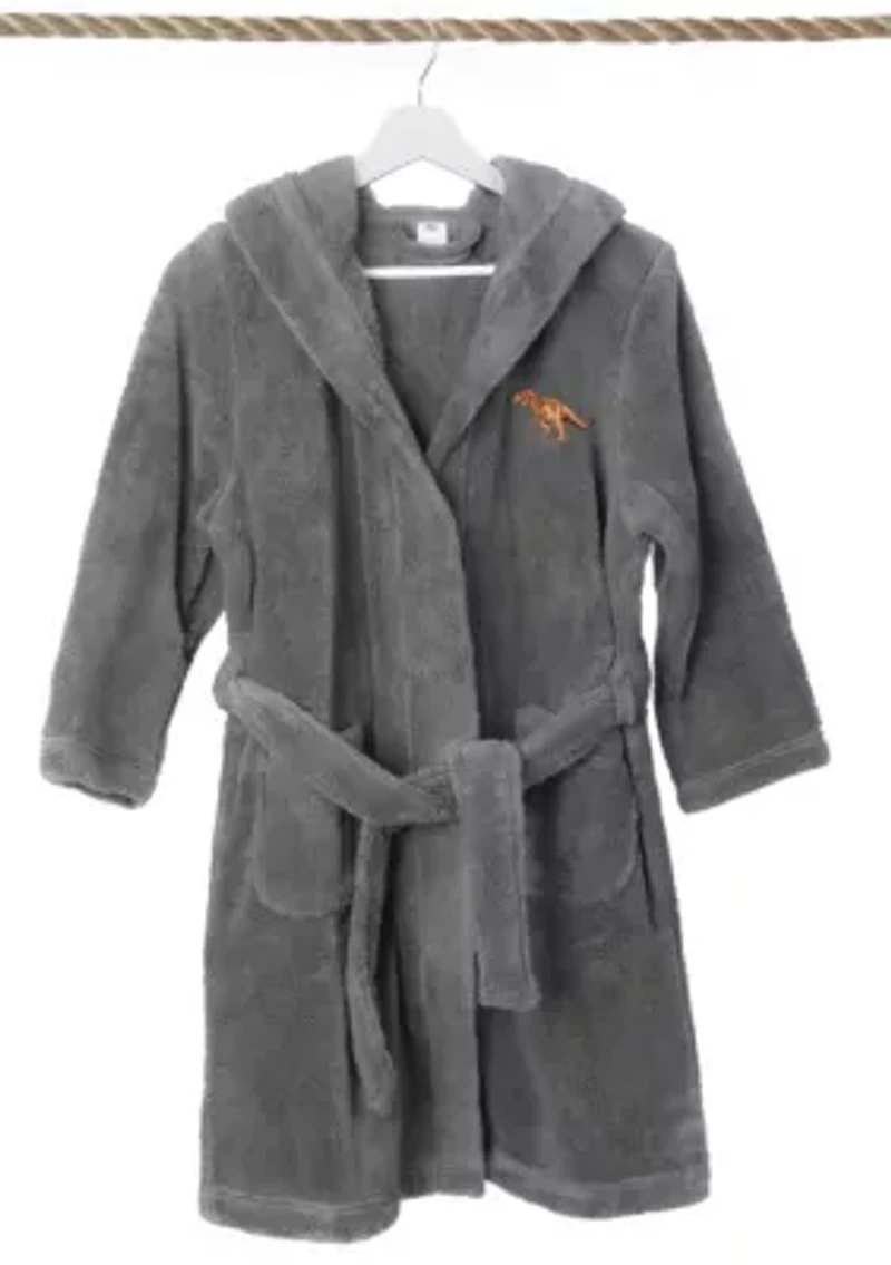 Girls 5-12 Hooded Bathrobe Embroidered with Dinosaur Design