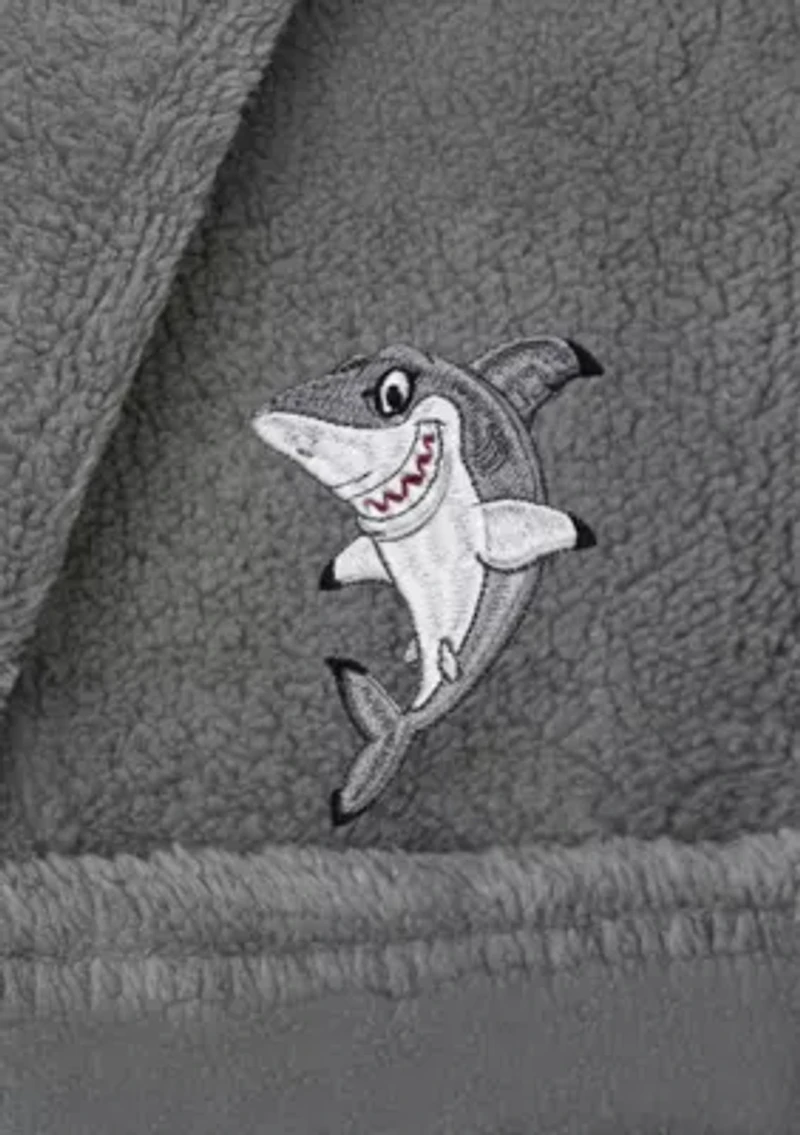 Boys 5-12 Hooded Bathrobe Embroidered with Shark Design