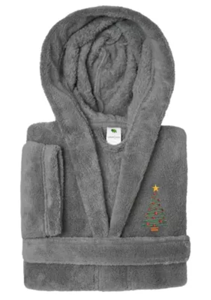 Boys 5-12 Hooded Bathrobe Embroidered with Christmas Tree Design