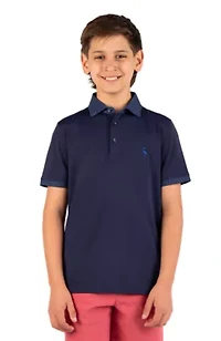 Micro Perforated Polo With Printed Collar And Sleeve Trim