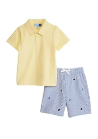 Boys 4-7 Solid Polo Shirt and Printed Shorts Set