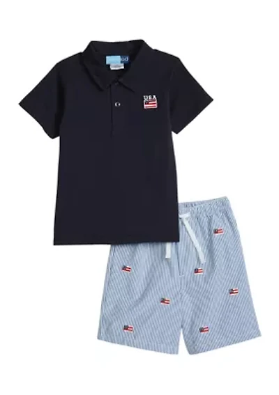 Boys 4-7 Americana Flag Short Sleeve Woven Set