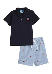 Boys 4-7 Americana Flag Short Sleeve Woven Set