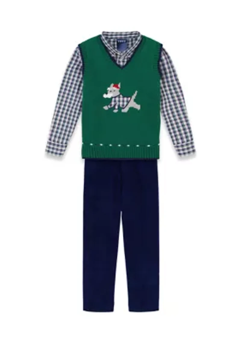 Boys 4-7 Holiday Dog Corduroy Sweater Vest Set