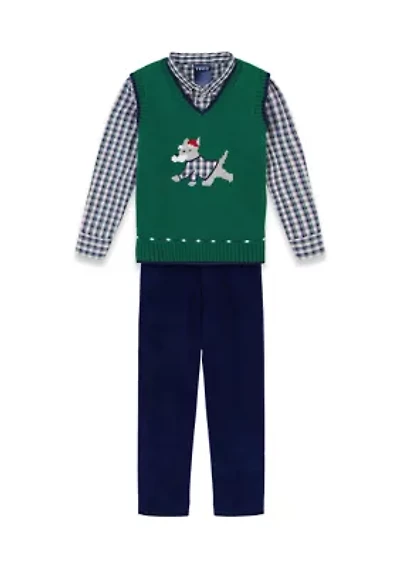Boys 4-7 Holiday Dog Corduroy Sweater Vest Set