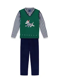 Boys 4-7 Holiday Dog Corduroy Sweater Vest Set