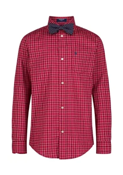 Boys 8-20 Long Sleeve Stretch Belfast Plaid Shirt & Bow Tie Set