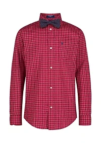 Boys 8-20 Long Sleeve Stretch Belfast Plaid Shirt & Bow Tie Set