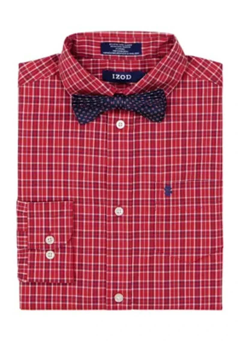 Boys 8-20 Long Sleeve Stretch Belfast Plaid Shirt & Bow Tie Set