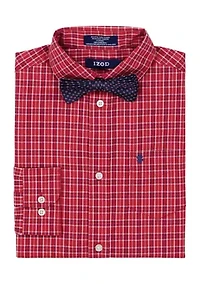 Boys 8-20 Long Sleeve Stretch Belfast Plaid Shirt & Bow Tie Set