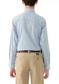 Boys 8-20 Long Sleeve Stretch Stony Hill Plaid Shirt and Tie