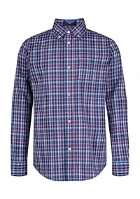 Boys 8-20 Long Sleeve Stretch Sleepy Hollow Plaid Shirt
