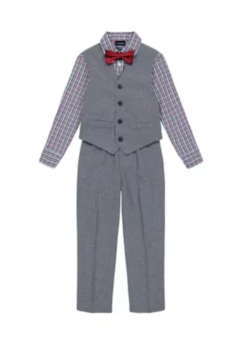 Boys 4-7 Holiday Heather Poplin Vest Set with Bowtie