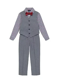 Boys 4-7 Holiday Heather Poplin Vest Set with Bowtie