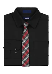 Boys 8-20 Long Sleeve Stretch Solid Poplin Shirt and Tie