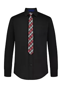 Boys 8-20 Long Sleeve Stretch Solid Poplin Shirt and Tie