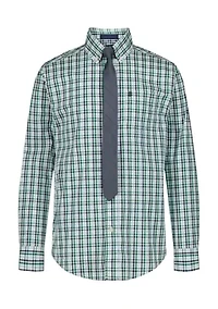 Boys 8-20 Husky Long Sleeve Stretch Ridgewood Plaid Shirt & Tie