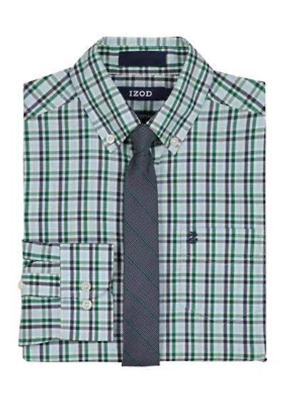 Boys 8-20 Long Sleeve Stretch Ridgewood Plaid Shirt & Tie