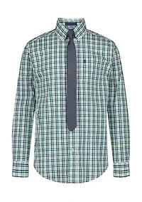 Boys 8-20 Long Sleeve Stretch Ridgewood Plaid Shirt & Tie