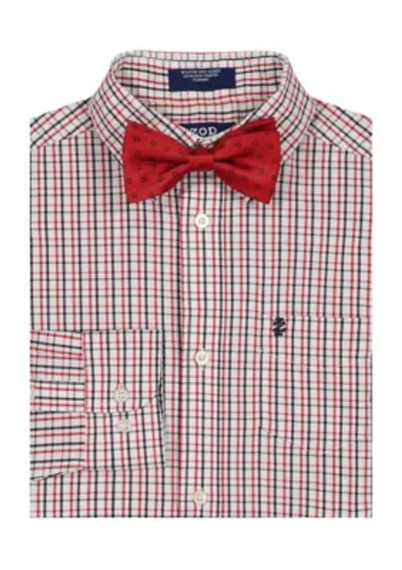 Boys 8-20 Husky Long Sleeve Stretch Lambert Plaid Shirt & Bow Tie