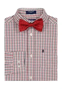 Boys 8-20 Husky Long Sleeve Stretch Lambert Plaid Shirt & Bow Tie